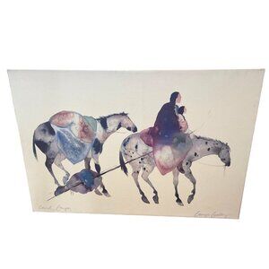 Carol Grigg Canvas Print Travois Native Inspired Watercolor Signed 39.5 x 25.25"